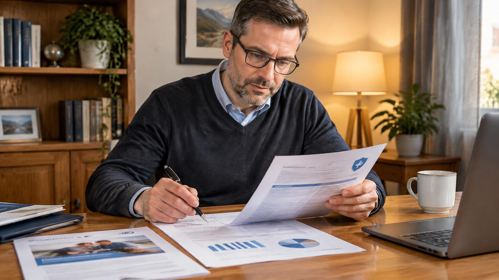 Person reviewing printed documents and reports