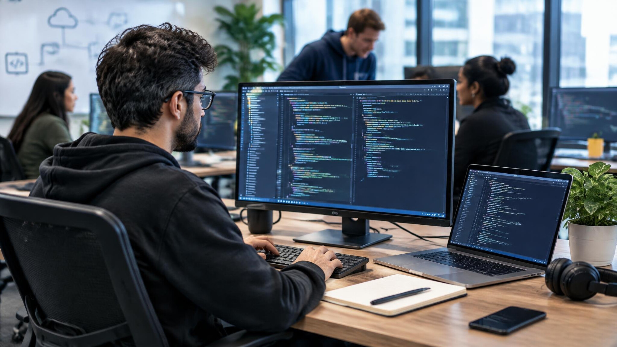 programmer coding at desk