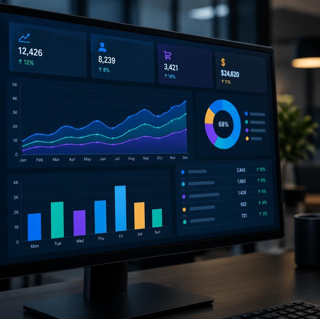 Close-up of a computer screen showing a data dashboard